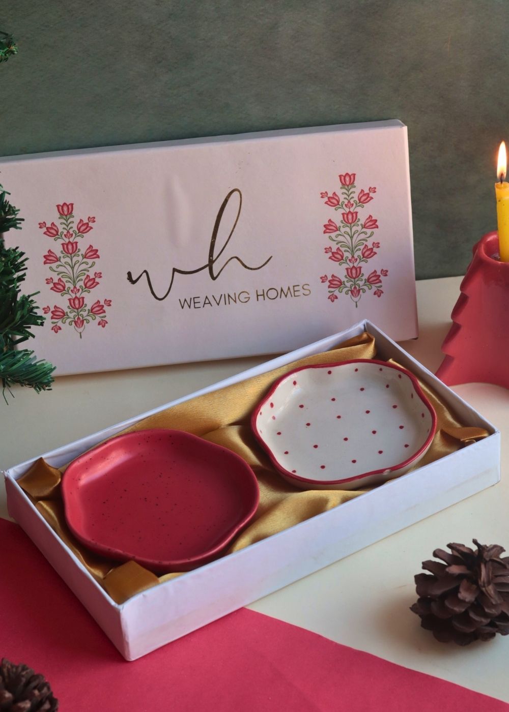 Handmade Red Polka & Red Handmade Dessert plate in a Gift Box