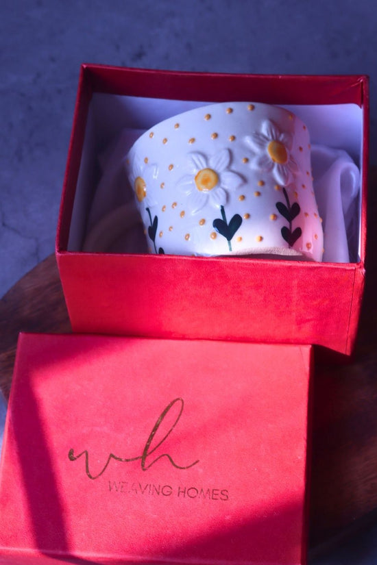 White Daisy Mug in a Gift Box handmade in india