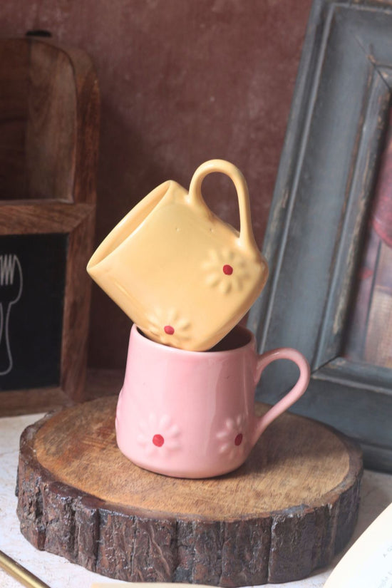 Set of 2 - Yellow & Pink Lily Mug handmade in india