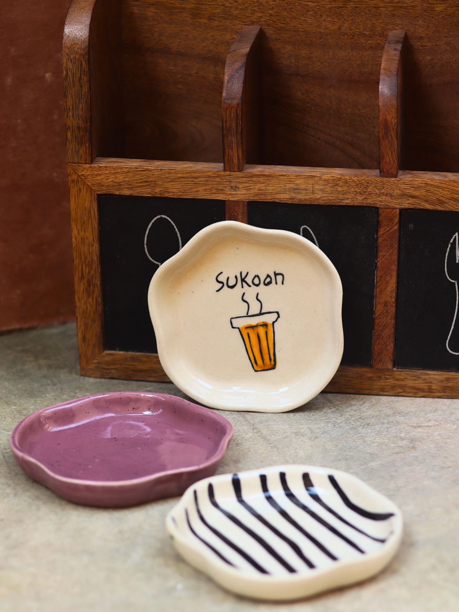 Zebra, Sukoon & Lavender Handmade Dessert Plate - Set of 3