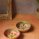 Handmade ceramic bowls green & pink