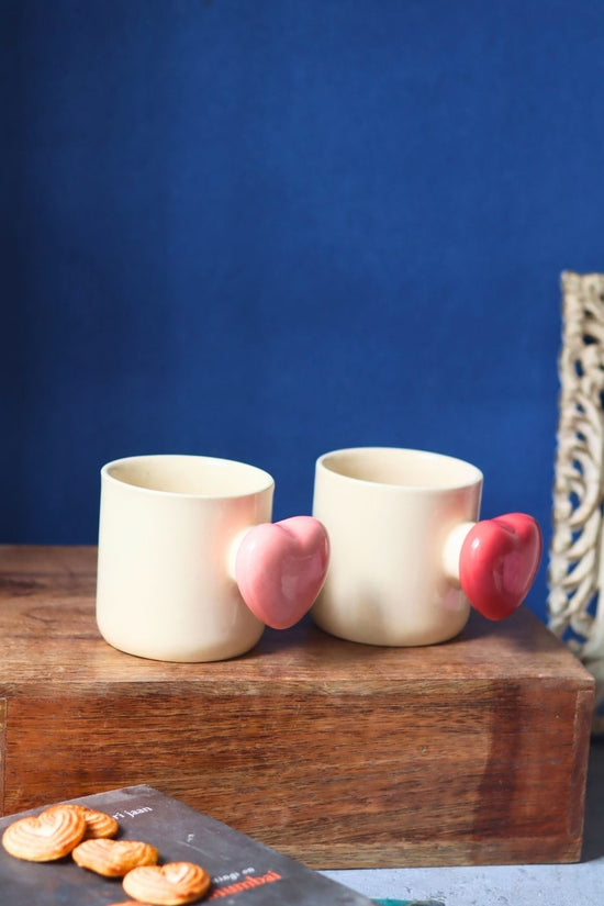 Set of 2 - Red & Pink Heartbeat Coffee Mugs with premium quality material