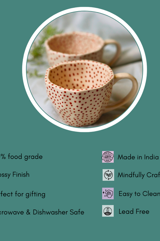 red polka mug with details 