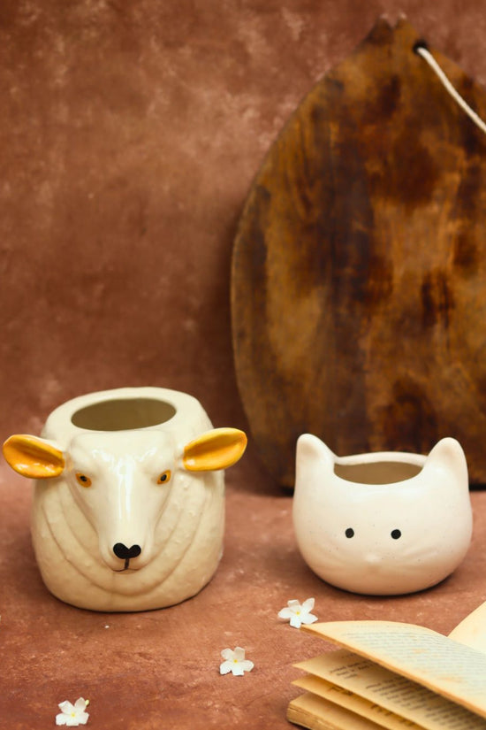Handmade Cow & Kitty planter