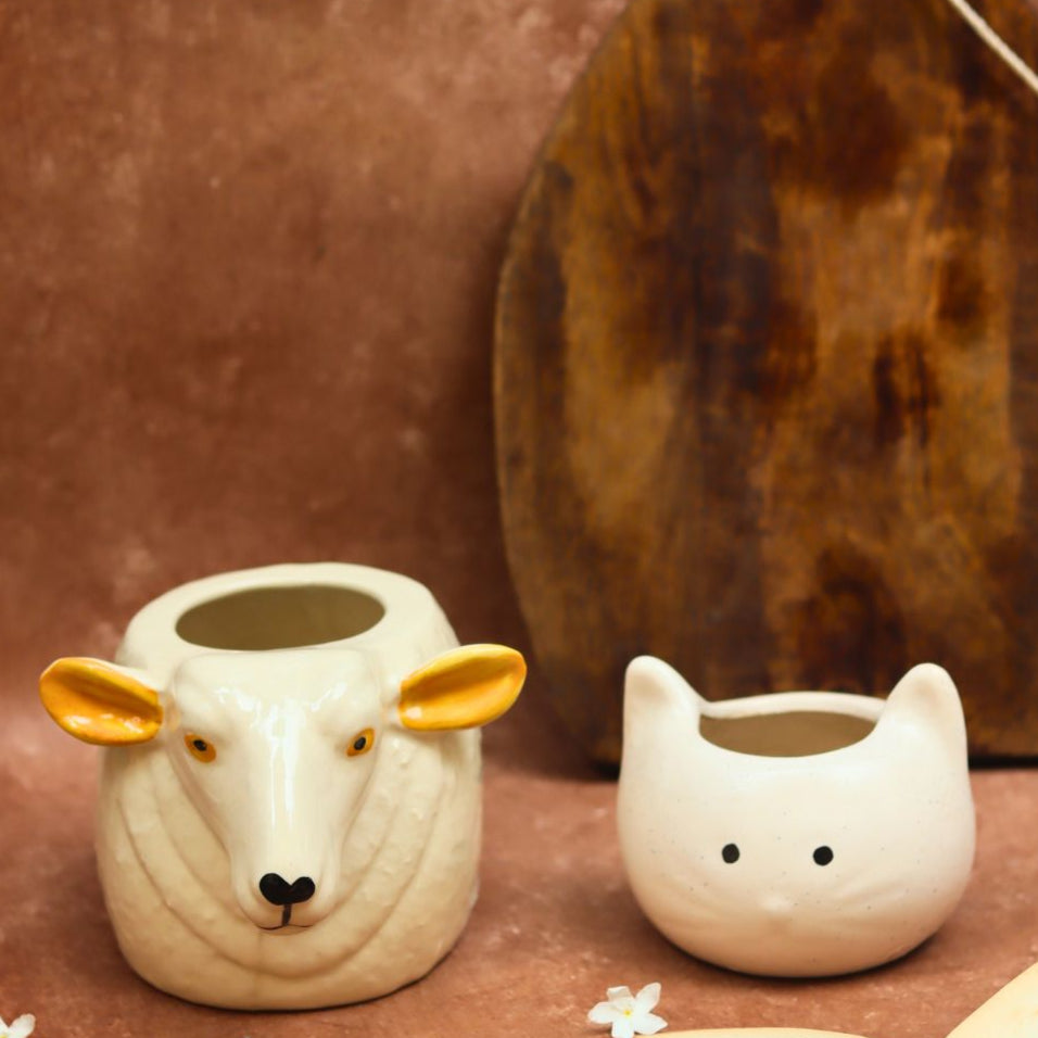 Handmade Cow & Kitty planter