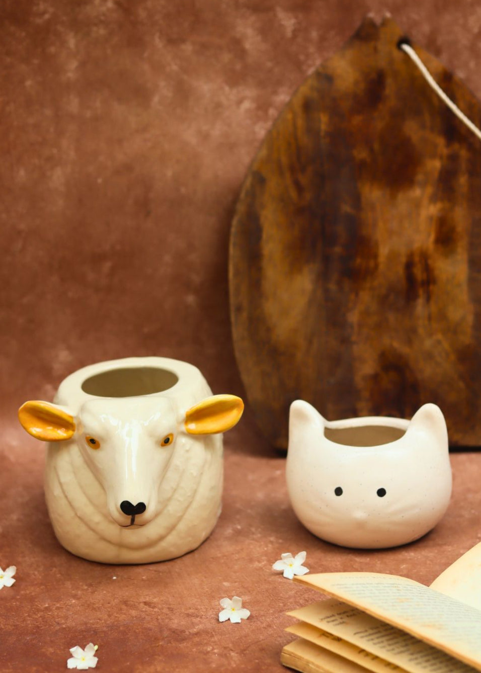 Handmade Cow & Kitty planter