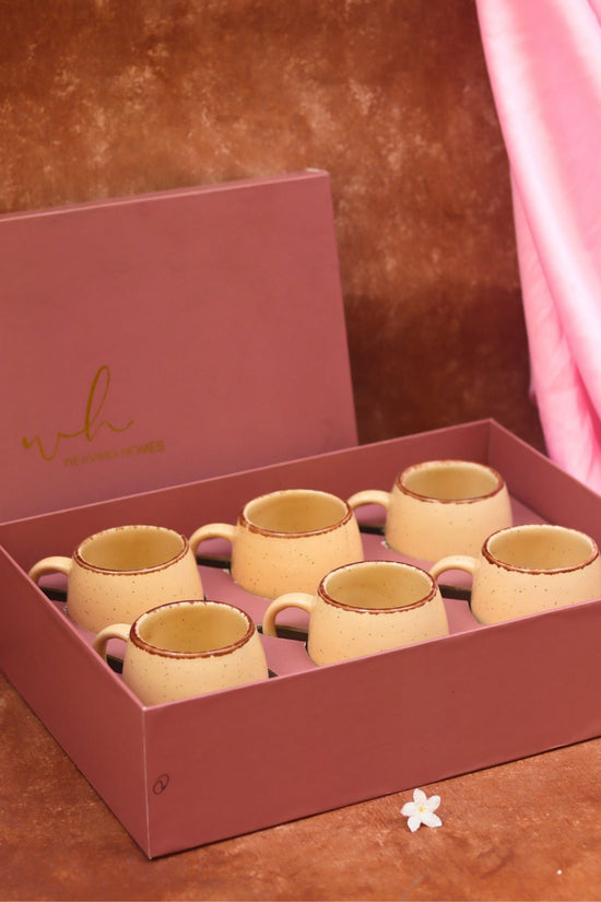 Set of 6 - Ivory Ovule Shape Tea Cups in a gift box handmade in India