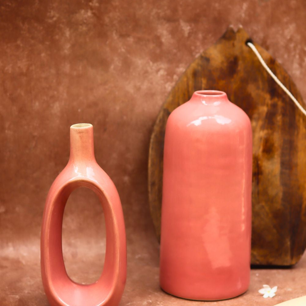Handmade Pink Contour & Pink Tall vase combo