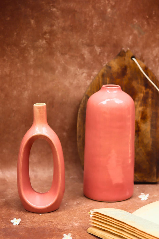 Handmade Pink Contour & Pink Tall vase combo