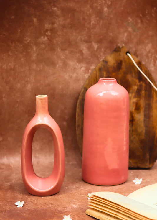 Handmade Pink Contour & Pink Tall vase combo
