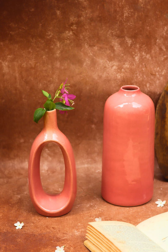 Pink Contour & Pink Tall vase combo made by ceramic