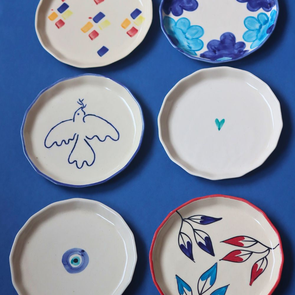 handmade Set of 6 Blue Plates (For the price of 5)