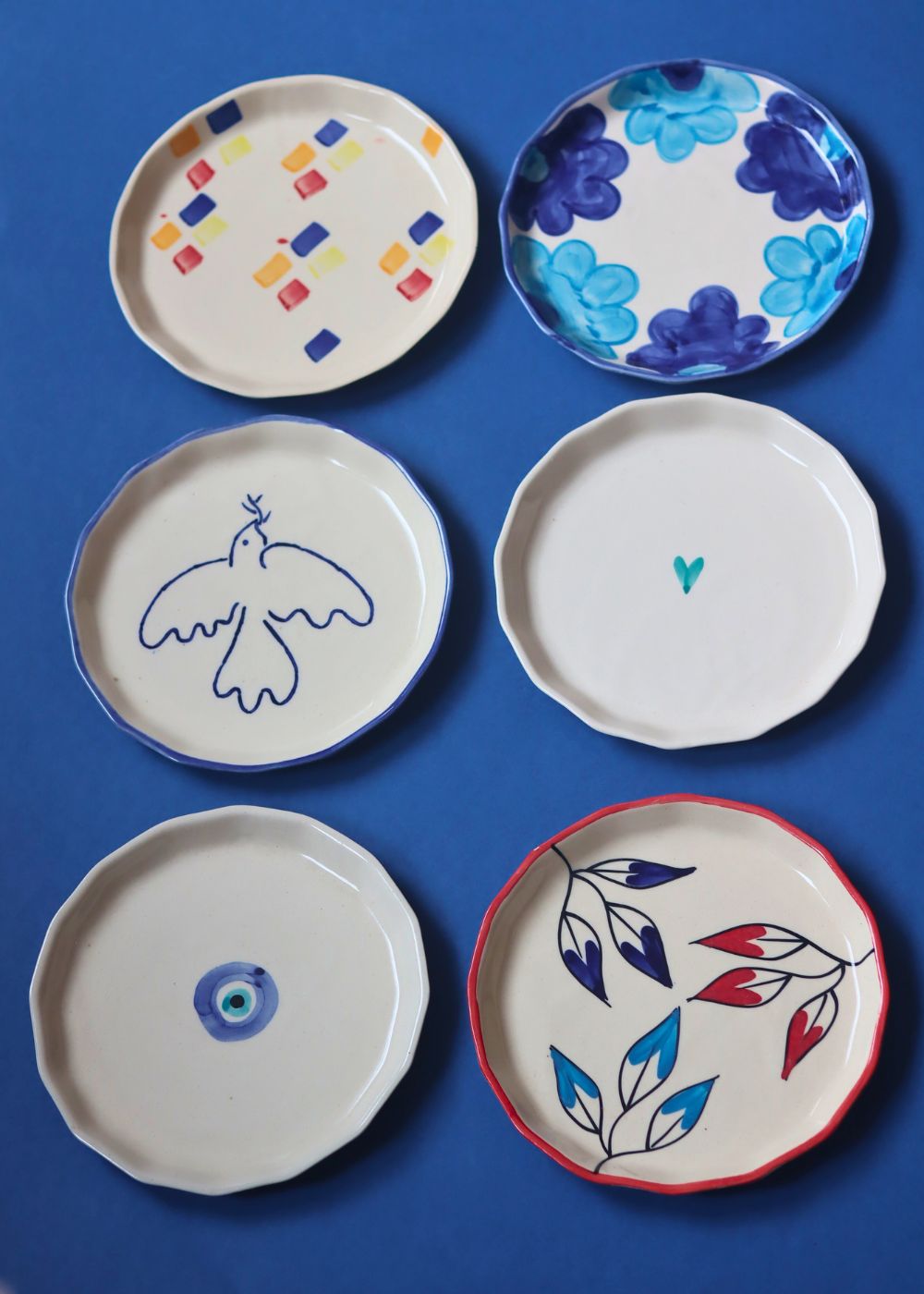 handmade Set of 6 Blue Plates (For the price of 5)