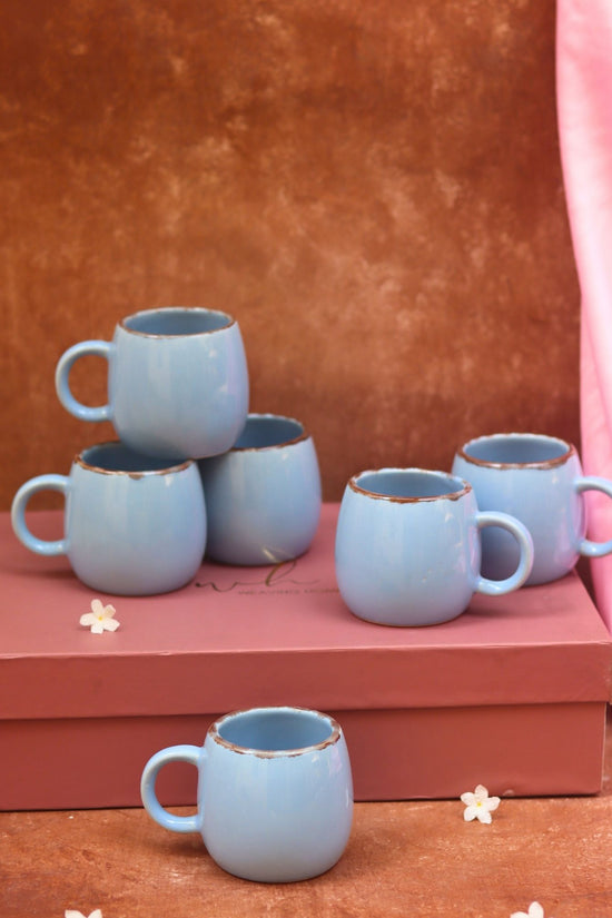 Set of 6 - Sky Blue Ovule Shape Tea Cups in a gift box with premium quality material