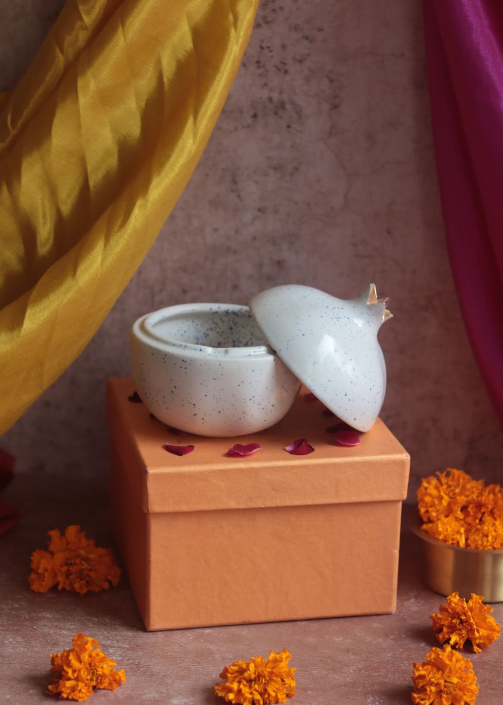 handmade White Speckled Anar Jar Diwali Gift Box