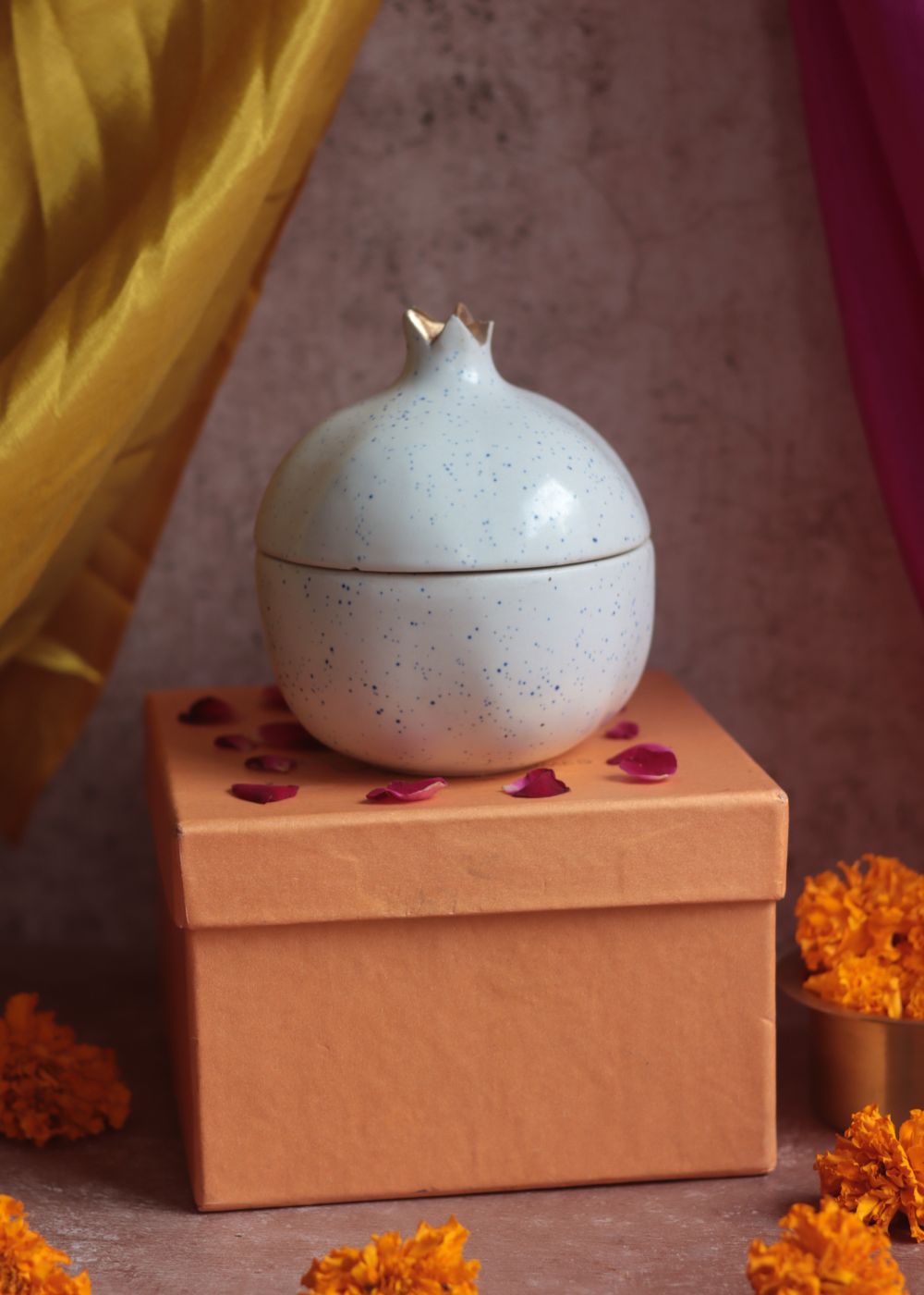 White Speckled Anar Jar Diwali Gift Box made by ceramic