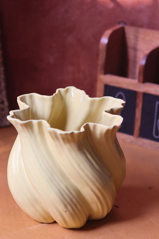 Butter Yellow Statement Vase handmade in India