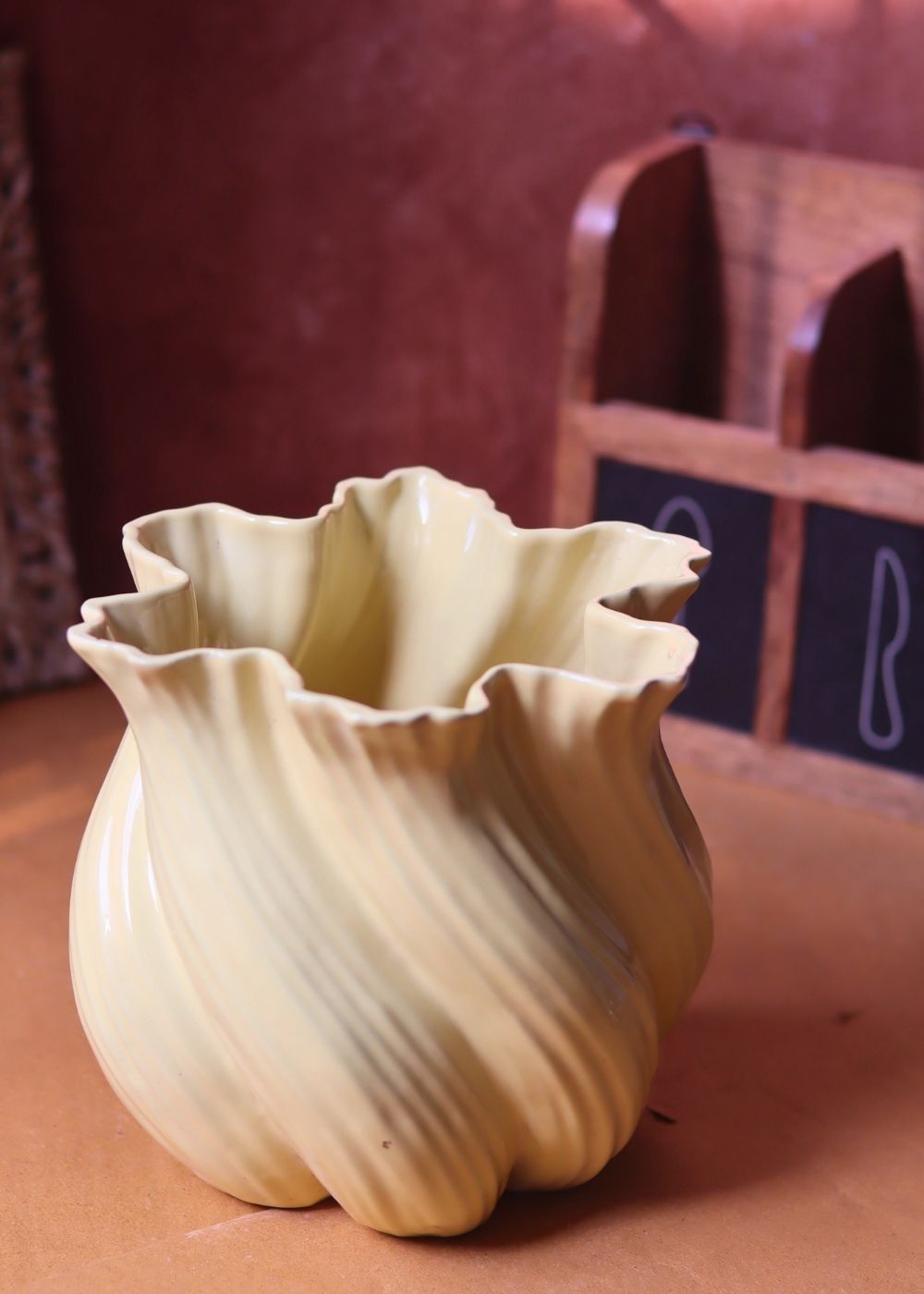 Butter Yellow Statement Vase handmade in India