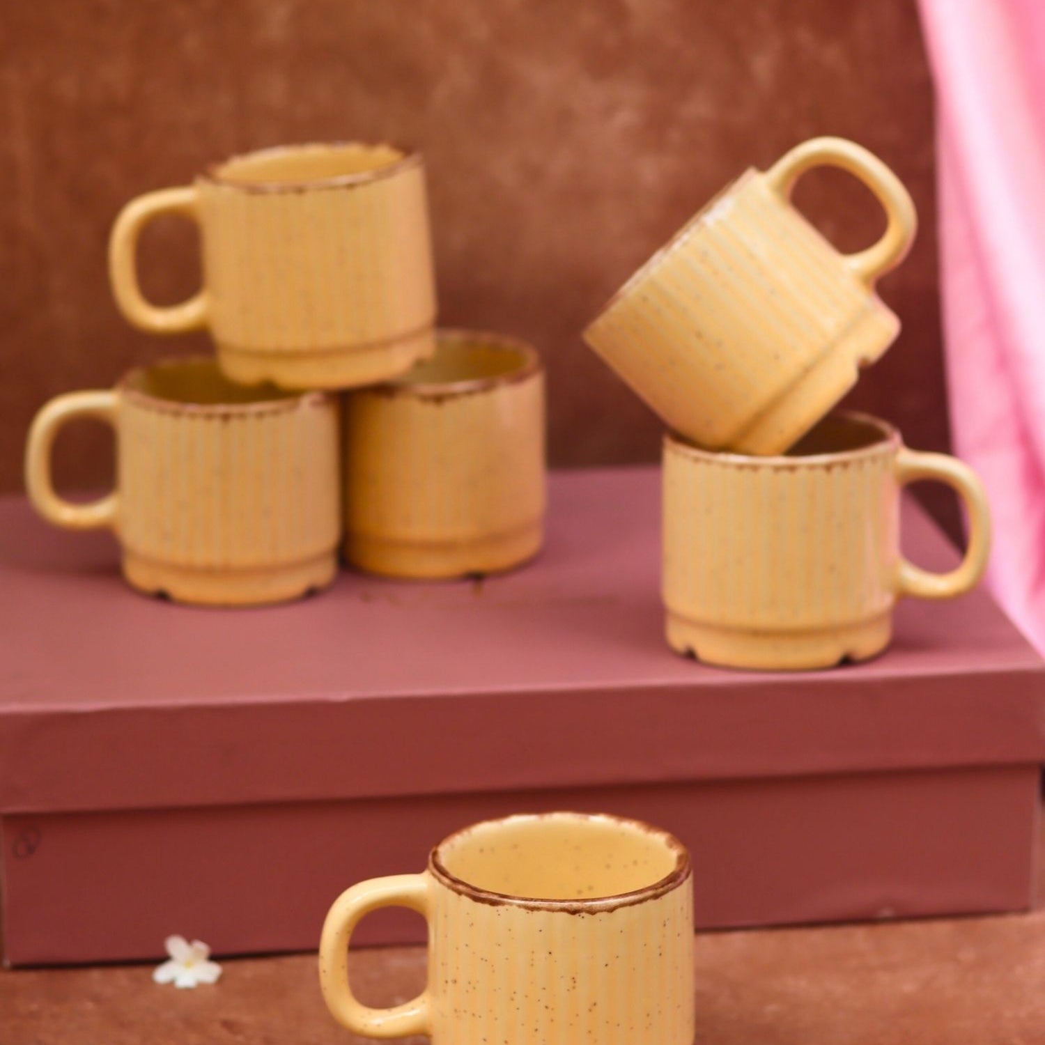 Set of 6 - Ivory Bliss Tea Cups in a gift box made by ceramic