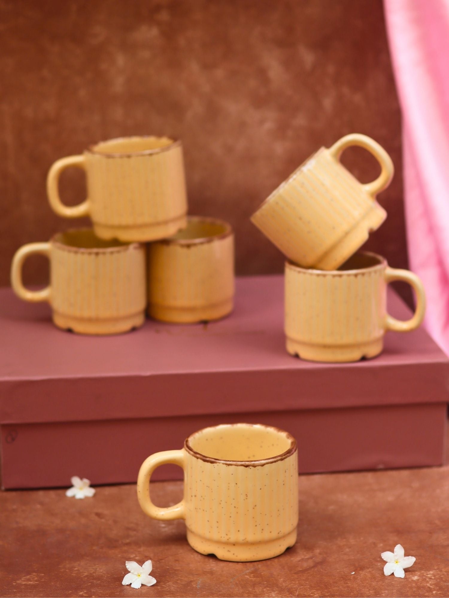 Set of 6 - Ivory Bliss Tea Cups in a gift box made by ceramic
