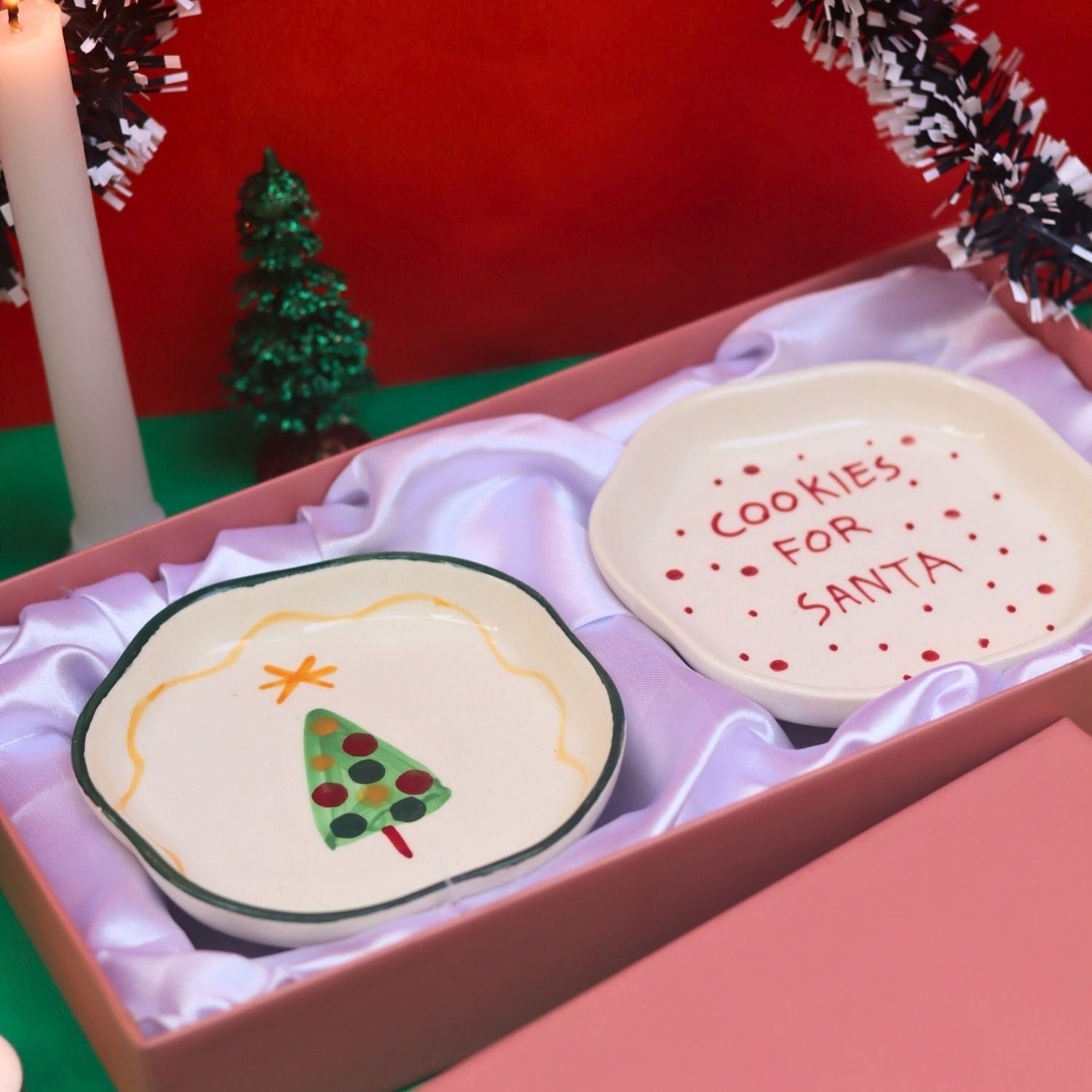 Cookies for Santa & The Xmas Dessert plate in a Gift Box made by ceramic