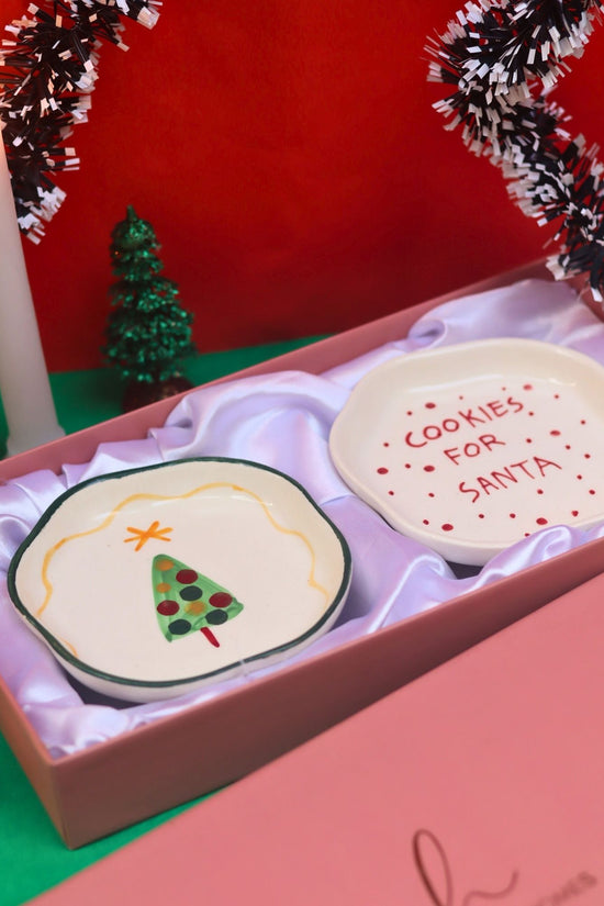 Cookies for Santa & The Xmas Dessert plate in a Gift Box made by ceramic