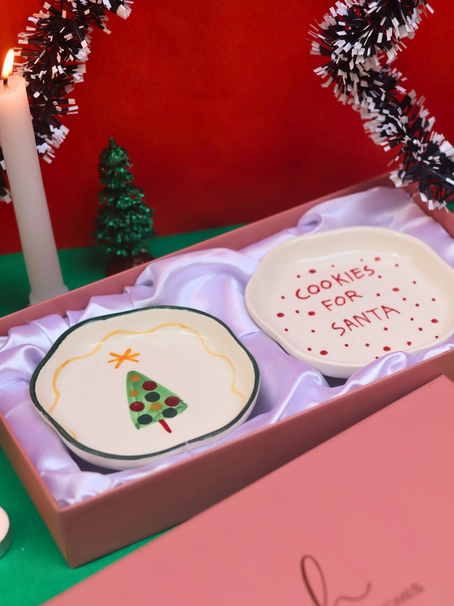 Cookies for Santa & The Xmas Dessert plate in a Gift Box made by ceramic