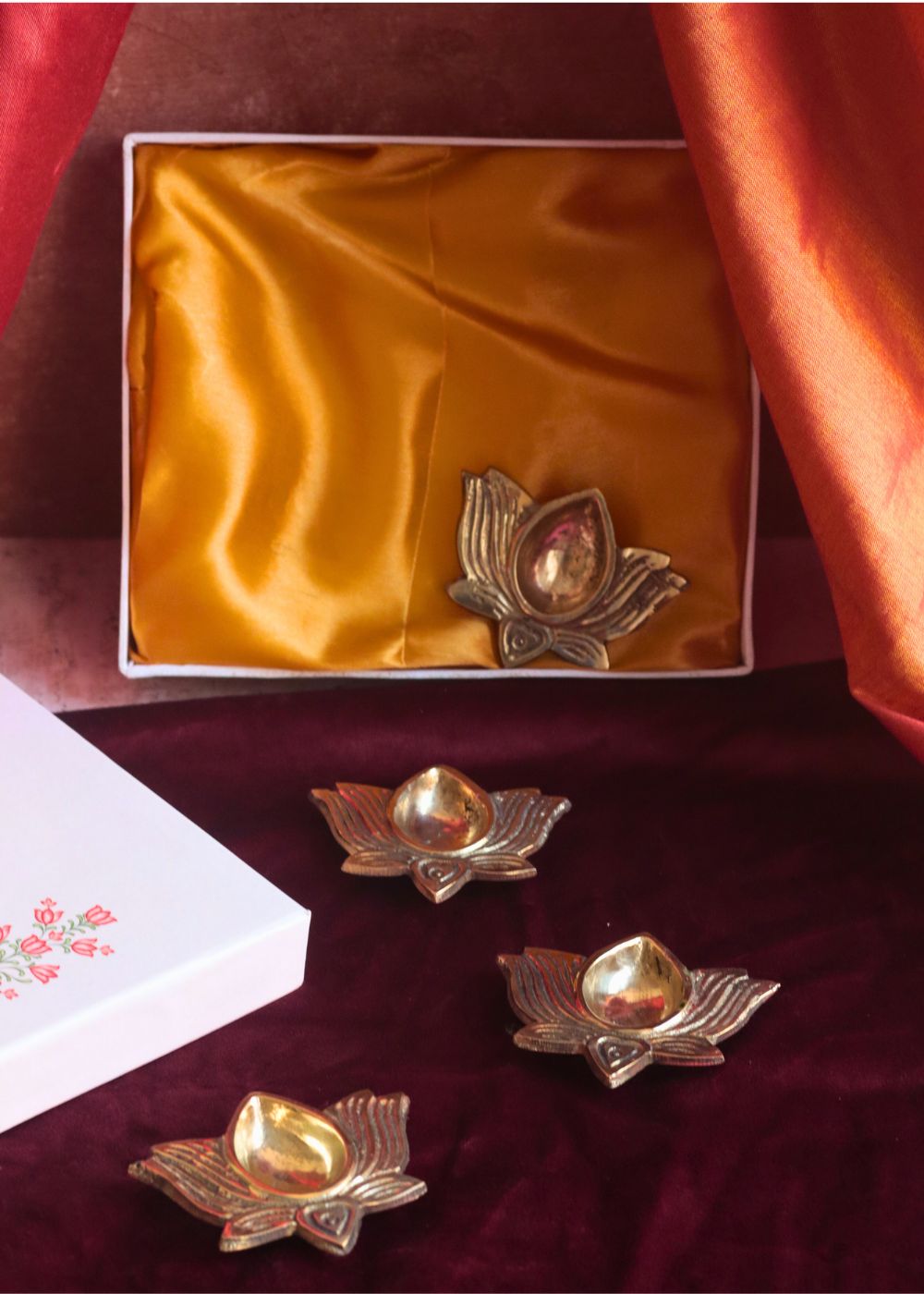 handmade Brass Lotus Diya  in a Gift Box