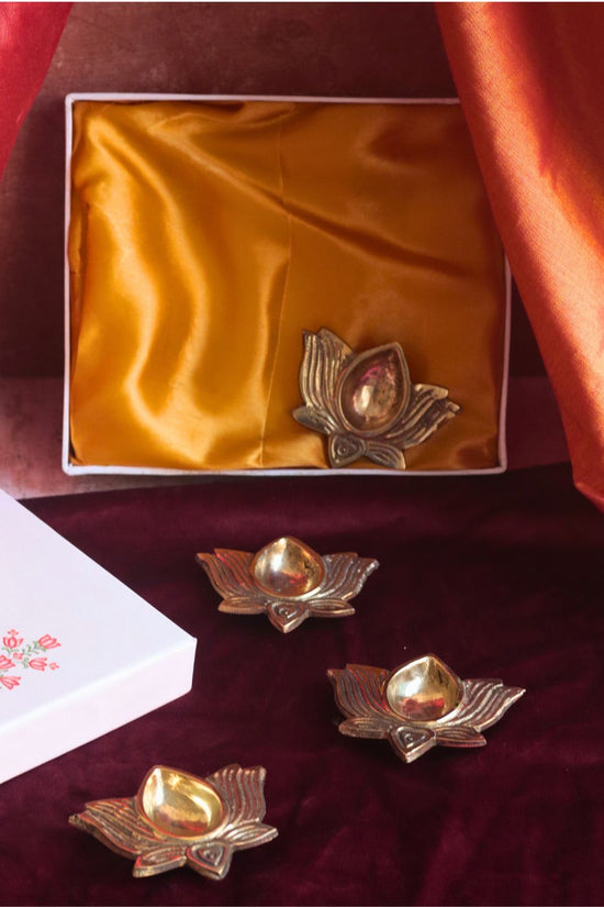 handmade Brass Lotus Diya  in a Gift Box