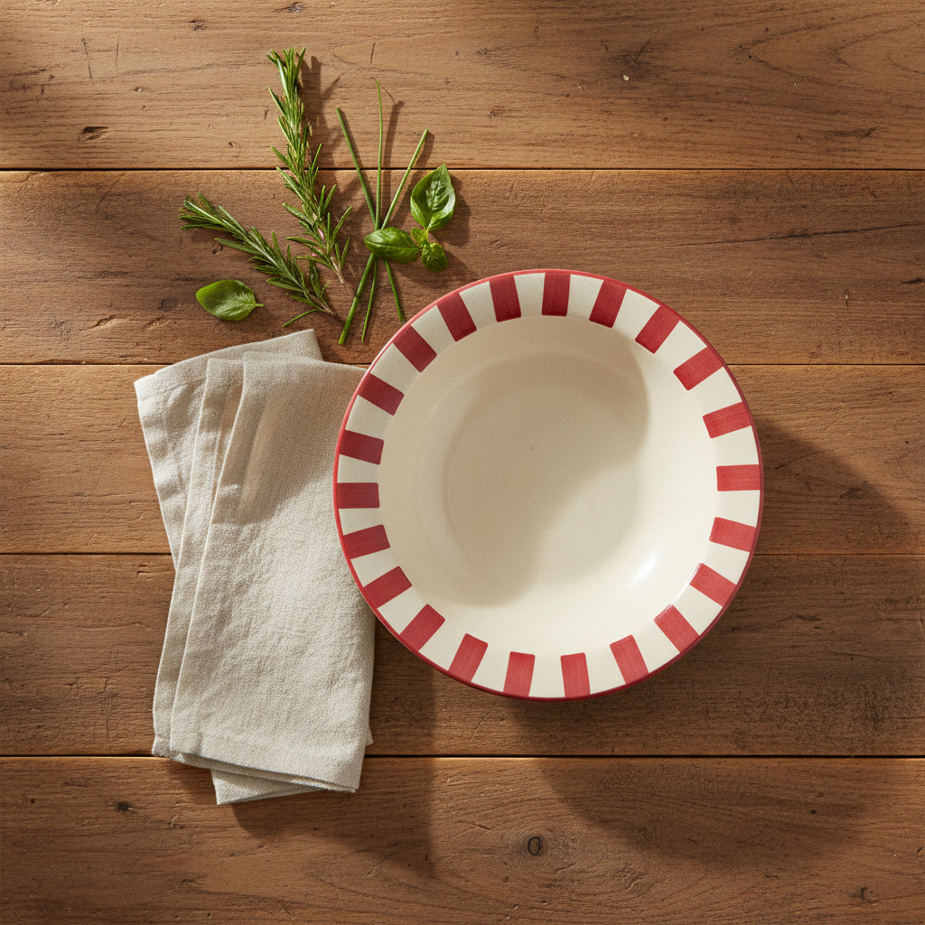 Handmade Red striped pasta plate