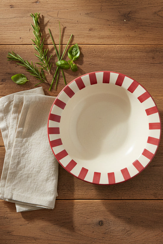 Handmade Red striped pasta plate