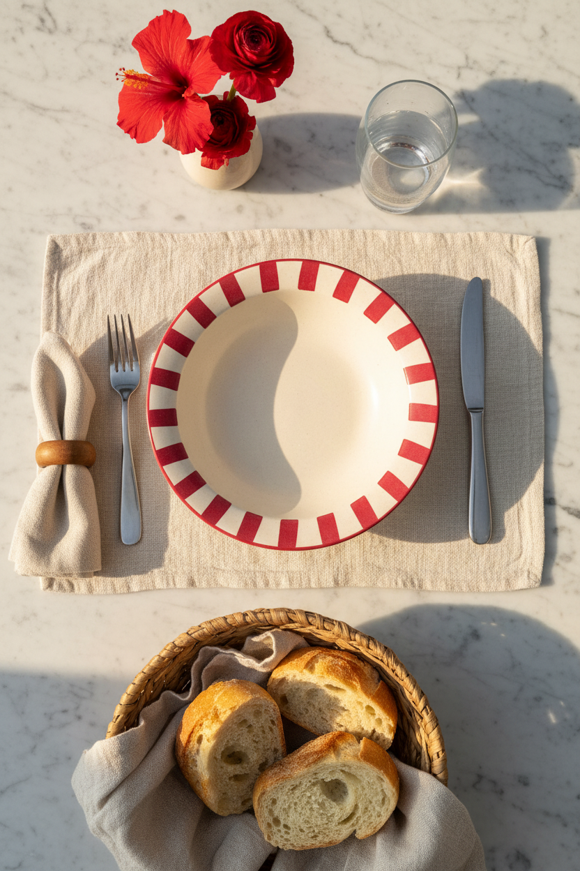 Red striped pasta plate