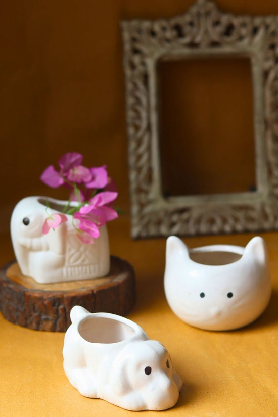 Set of 3 - Happy Tails Planters made by ceramic