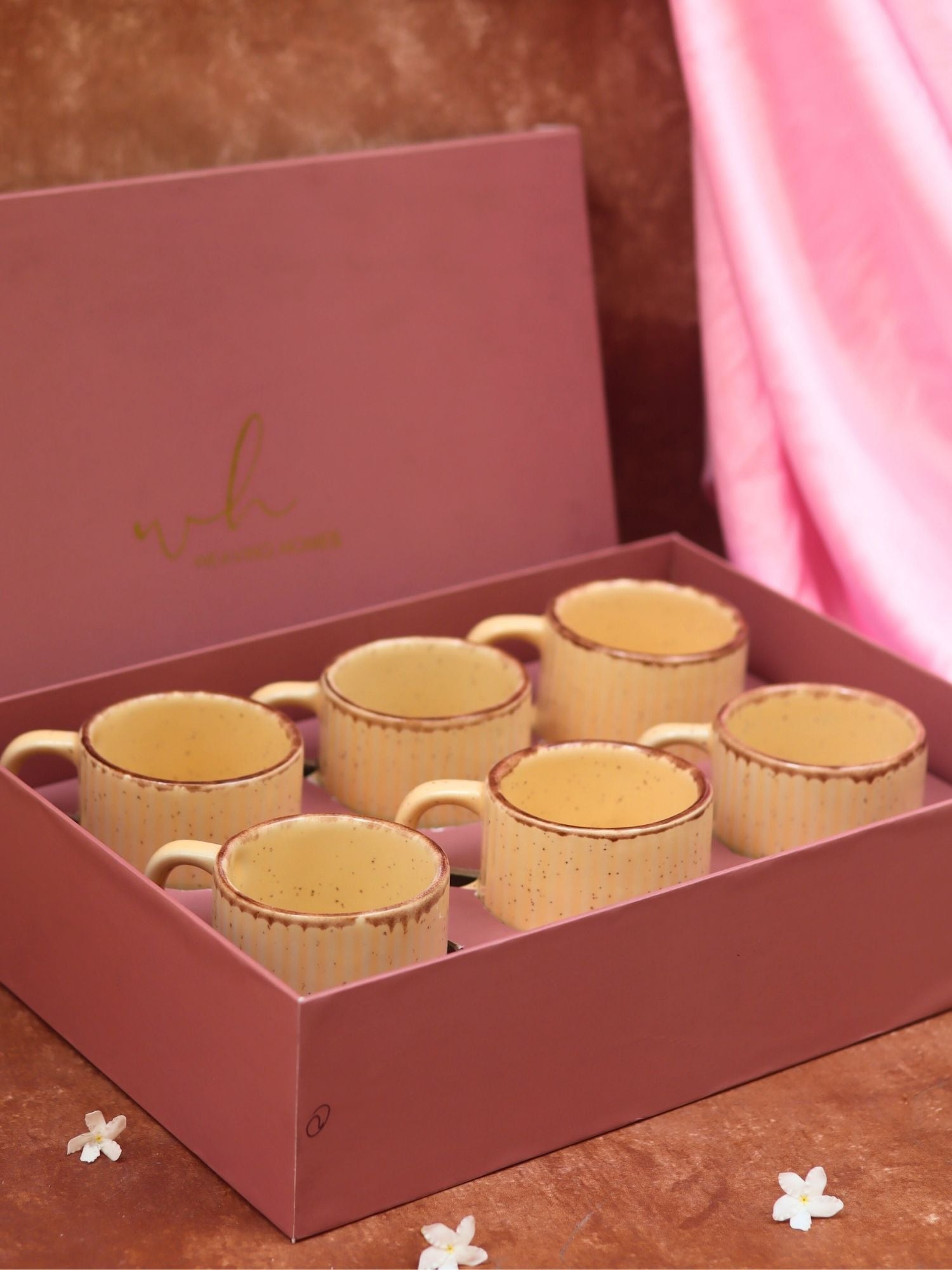 Set of 6 - Ivory Bliss Tea Cups in a gift box handmade in India