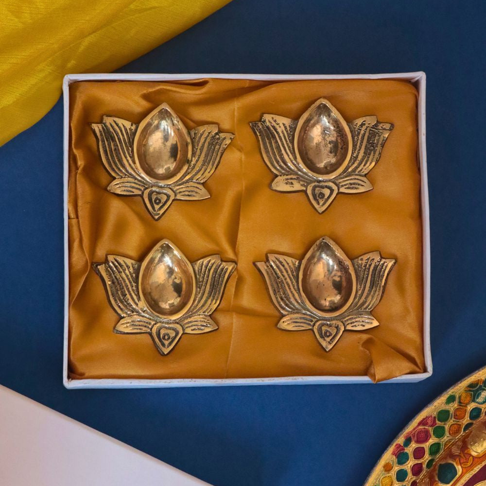 Brass Lotus Diya  in a Gift Box with premium quality material