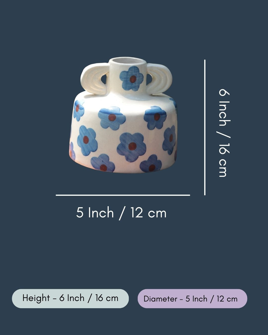 Blue Floral Print Ceramic Vase