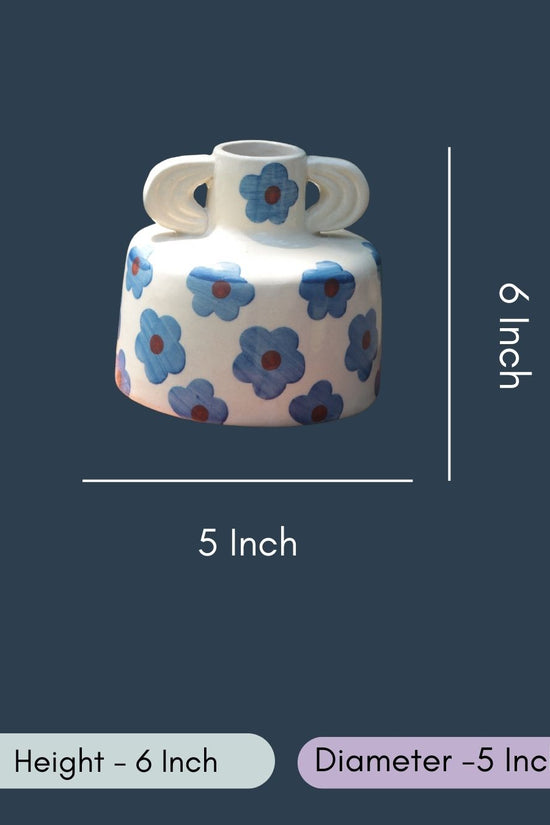 Blue Floral Print Ceramic Vase