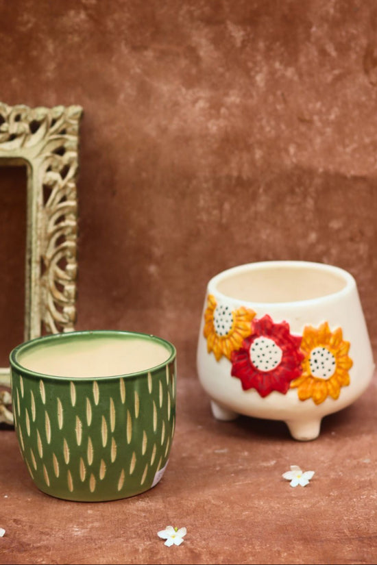 handmade Floral Bliss & Etching Green planter
