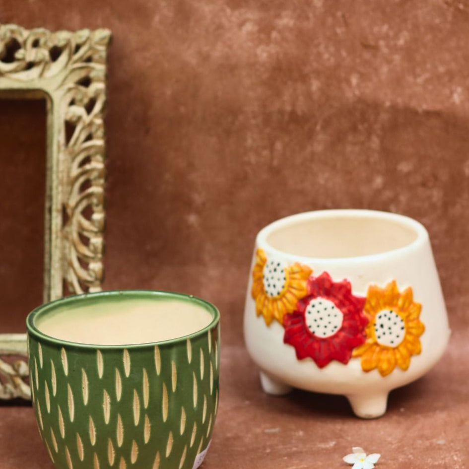 handmade Floral Bliss & Etching Green planter