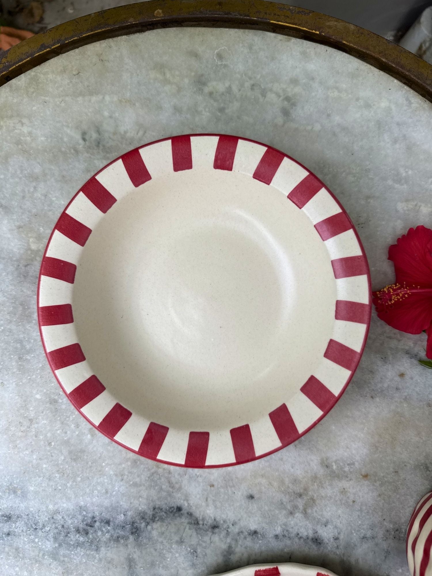 Red striped pasta plate with premium quality material