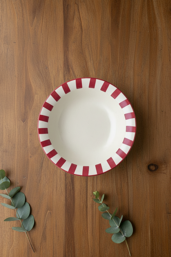 Red striped pasta plate