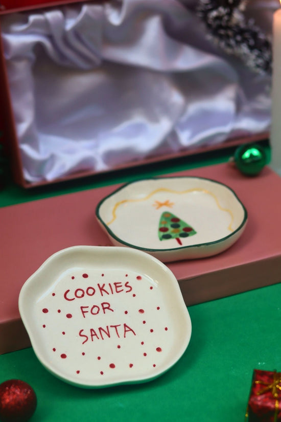 Cookies for Santa & The Xmas Dessert plate in a Gift Box handmade in India