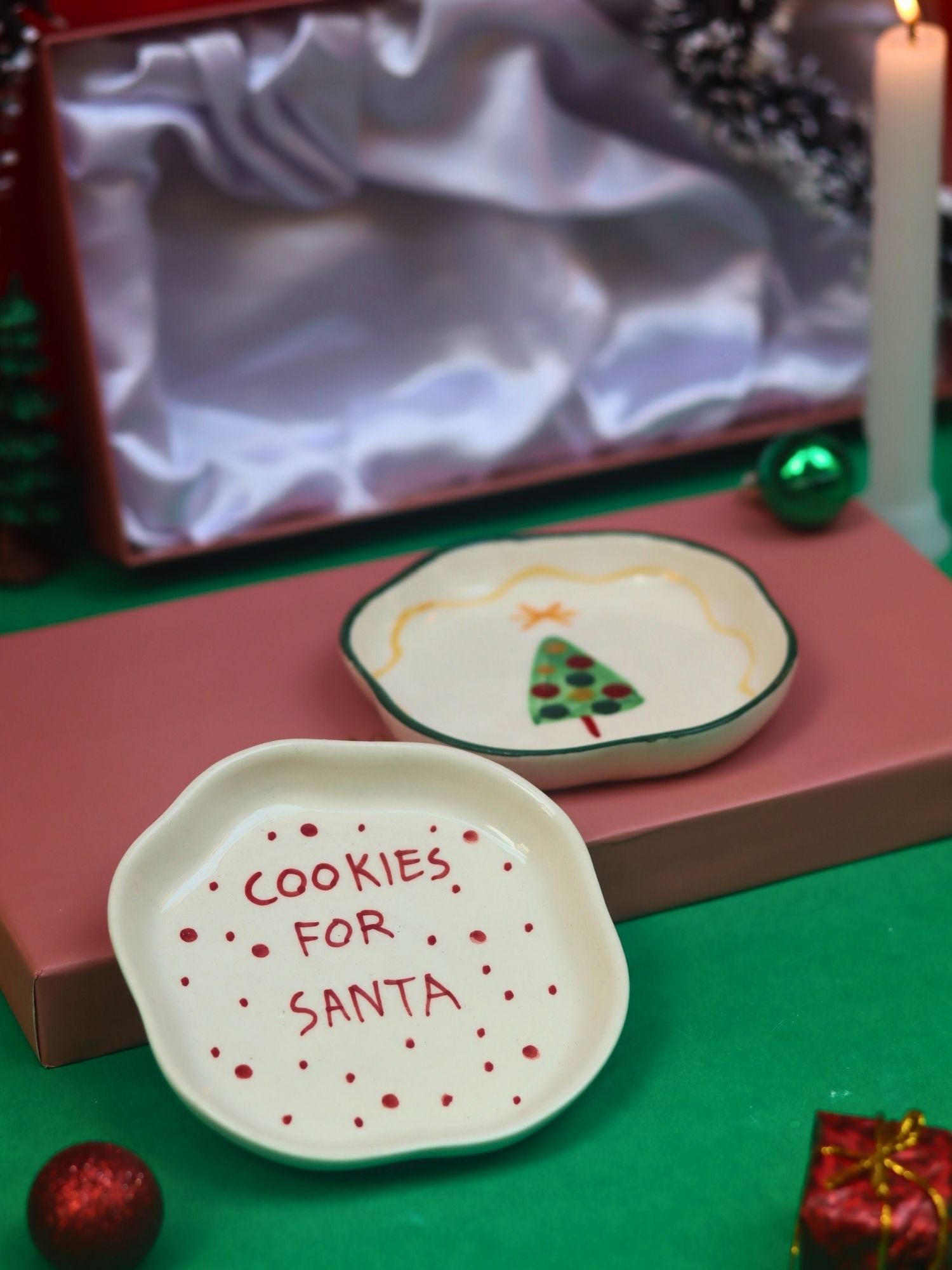Cookies for Santa & The Xmas Dessert plate in a Gift Box handmade in India