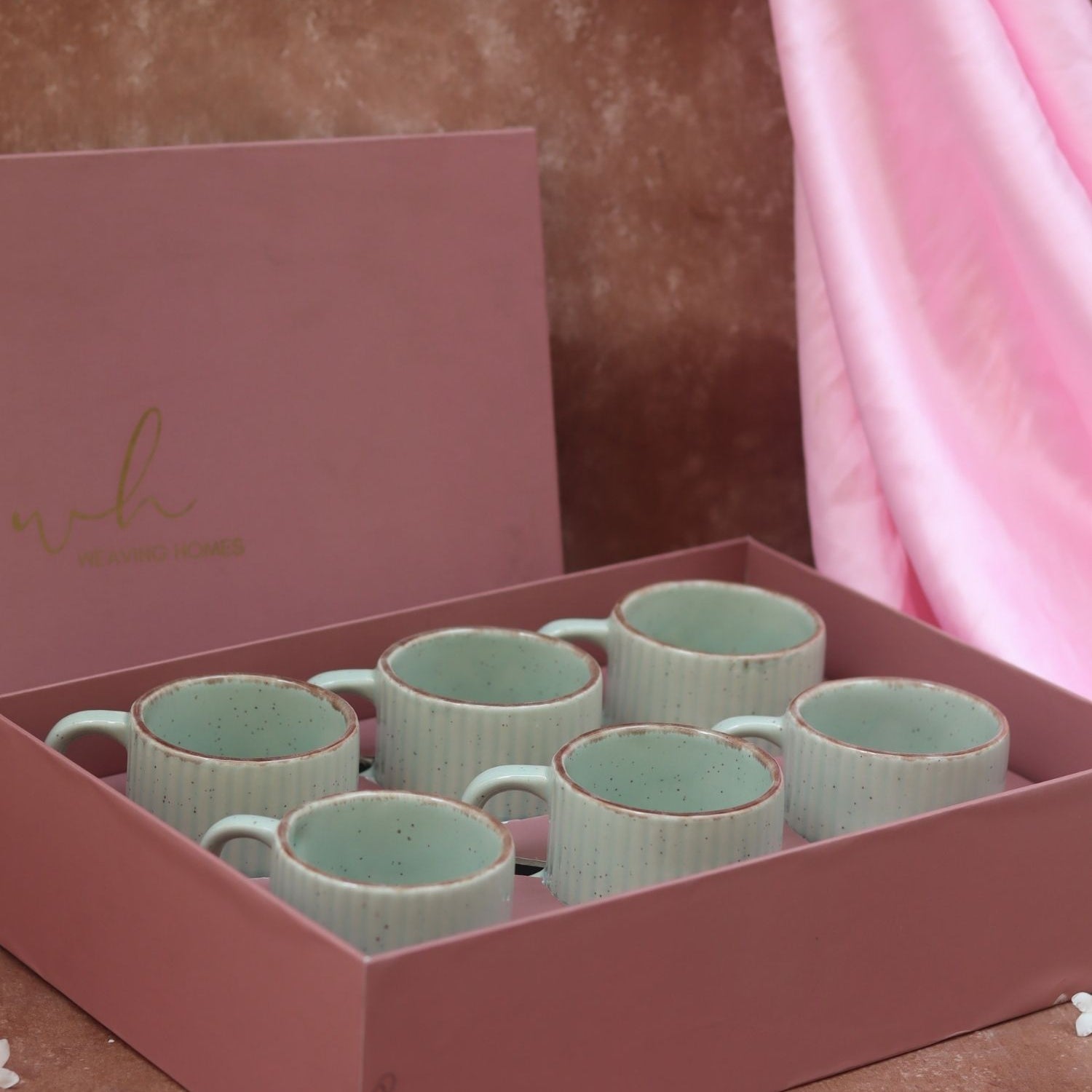 handmade Set of 6 - Mint Bliss Tea Cups in a gift box