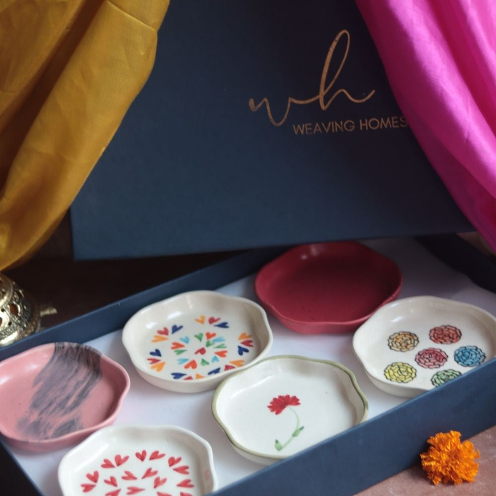 Handmade Set of 6 Handpainted Dessert Plates (for the price of 5) Diwali Gift Box