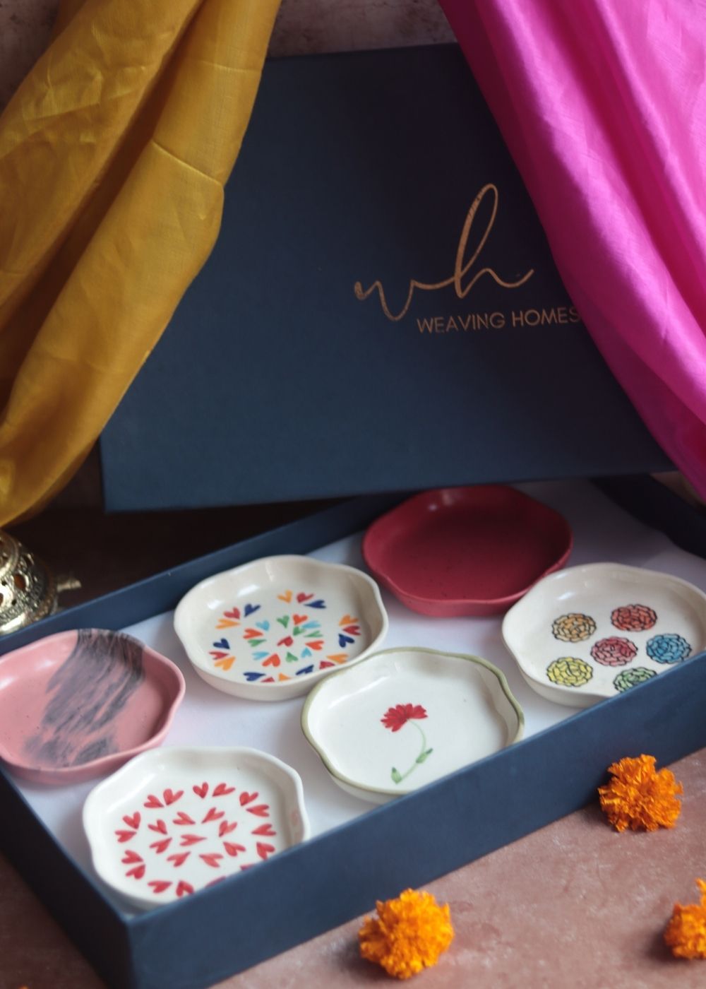 Handmade Set of 6 Handpainted Dessert Plates (for the price of 5) Diwali Gift Box