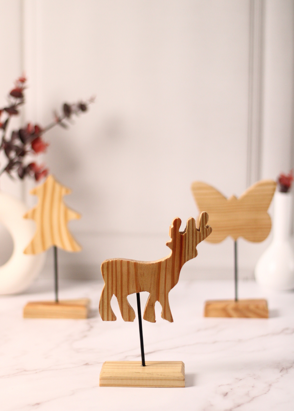 handmade wooden reindeer stand this for upcoming christmas 