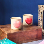 Handmade Set of 2 - Red & Pink Heartbeat Coffee Mugs