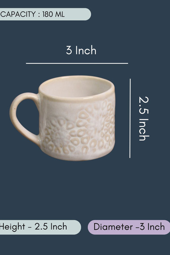White Floral Engraved Coffee Mug