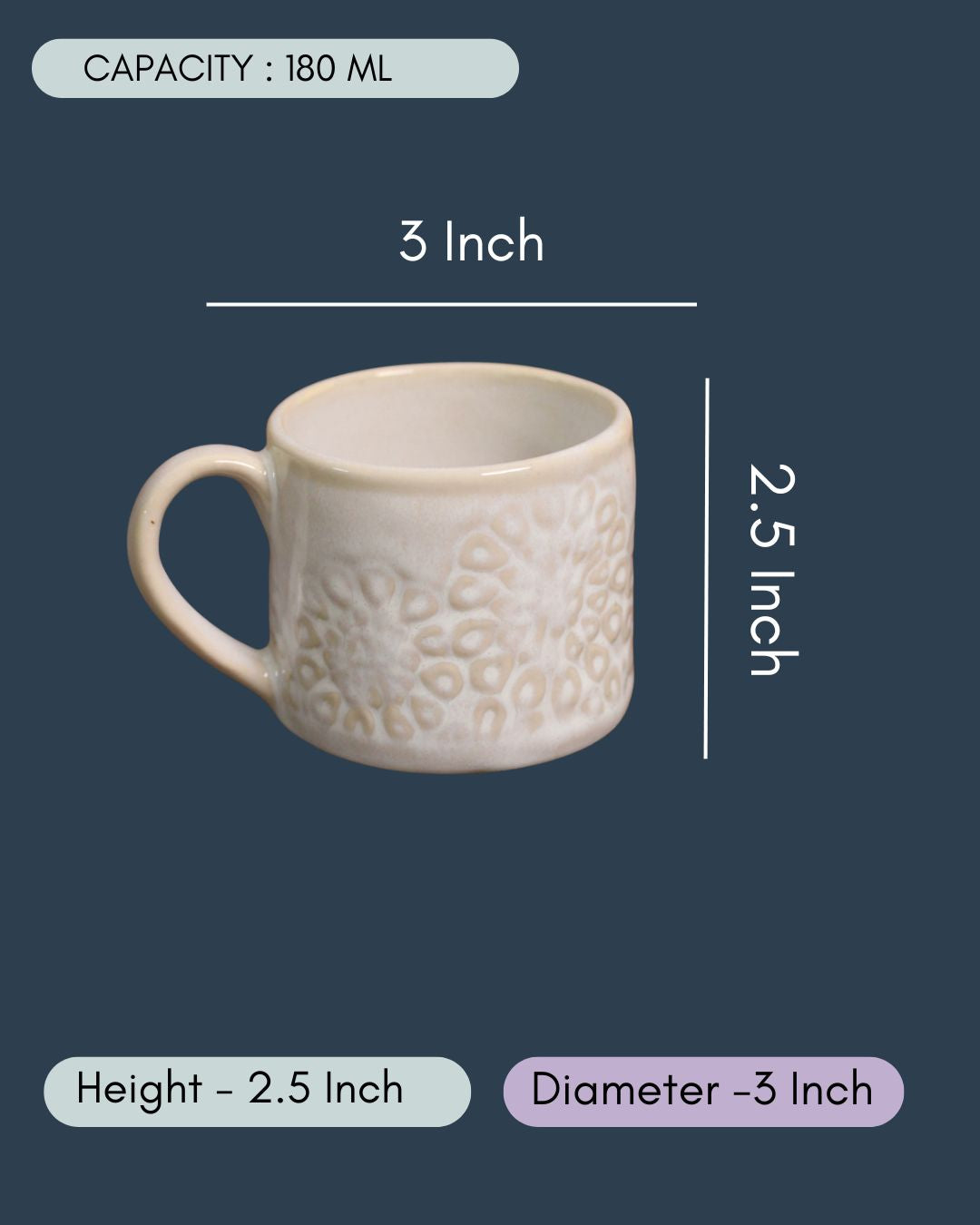 White Floral Engraved Coffee Mug
